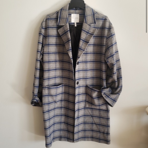 AVEC LES FILLES Blue Grey Plaid Pea Trench Coat - Picture 2 of 2
